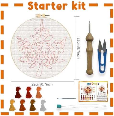 INFUNLY Maple Leaf Punch Needle Kits for Beginners Autumn Thanksgiving Punch Needle Starter Embroidery Set 8.7 Inches Easy for Adults with Instructions Embroidery Hoops and Threader Tools - Image 2