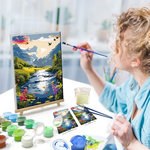 ATDMS Paint by Numbers Kit for Adults with Frame Landscape Paint by Number with Easel Mountain Easy Adult Paint by Number Kits Sunset Paint by Numbers Kit on Canvas for Gift Home Wall Decor 8x12 Inch - Image 2