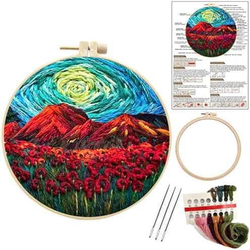 JRYYR Friendship Gifts Beginner Embroidery kit for Adults,Embroidery Kits for Beginners DIY Cross Stitch with Patterns and Instructions (Landscape Flames) by JRYYR