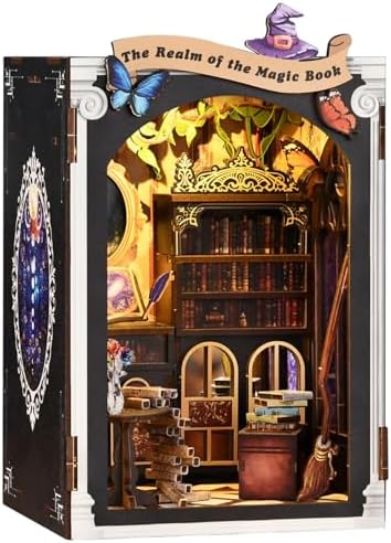 Book Nook Kit, DIY Dollhouse Miniature House with LED Bookshelf Decor Home Decor, 3D Wooden Puzzle Craft and Creative Gifts for Adults, Teens, Beginners (Magic Book) by Reenovan