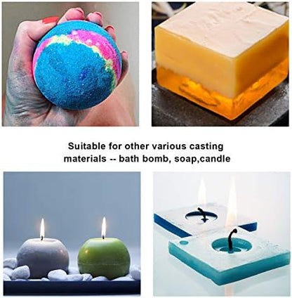 Silicone Resin Molds 5Pcs Resin Casting Molds Including Sphere, Cube, Pyramid, Square, Round with 1 Measuring Cup & 5 Plastic Transfer Pipettes for Resin Epoxy, Candle Wax, Soap, Bowl Mat etc - Image 4