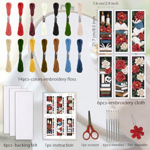 ORIGACH 6 Set Gothic Flower Cross Stitch Bookmark Kit for Beginner - Image 2