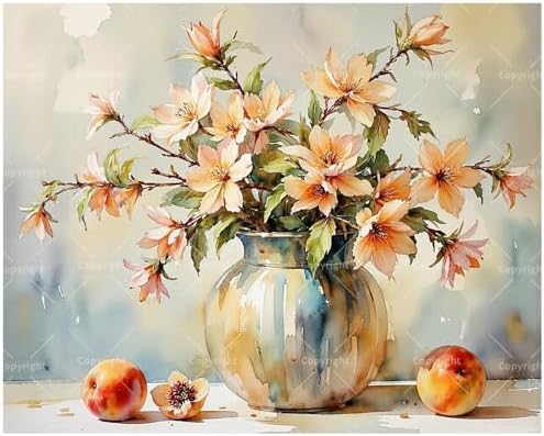 Peach Blossom Vase Paint by Numbers Kit for Adults - DIY Orange Flowers in Ceramic Pot Painting on Canvas 16x20 Inches, Acrylic Paint Set,Suitable for Beginners,Art for Home Decoration/Gifts by Unknown