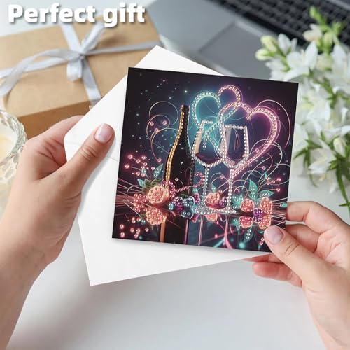 POETRYDRAW 6 Pack 5D DIY Diamond Art Painting Celebration Greeting Card Kit, Diamond Birthday Holiday Greeting Card, Art Crafts Kit Creative with Envelope - Image 7