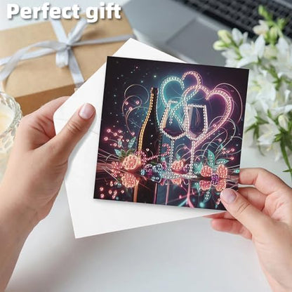 POETRYDRAW 6 Pack 5D DIY Diamond Art Painting Celebration Greeting Card Kit, Diamond Birthday Holiday Greeting Card, Art Crafts Kit Creative with Envelope - Image 7