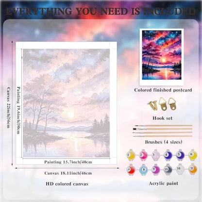 Alptiny Paint by Numbers Kit for Adults Beginner, Sunset Lake Landscape Paint by Number Kits on Canvas, Scenic DIY Oil Painting Kit for Home Decor & Gift, 16x20 Inch - Image 5