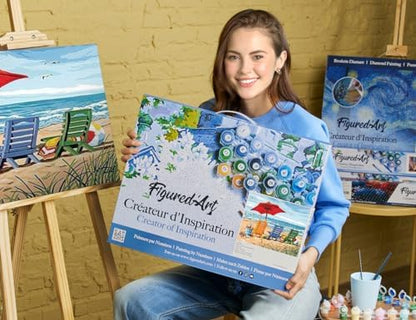 Figured'Art Paint by Numbers for Adults with Frame Beach Chairs 16"x20" - Craft Art Painting DIY Kit Canvas Already Stretched on a Wooden Frame - Image 2