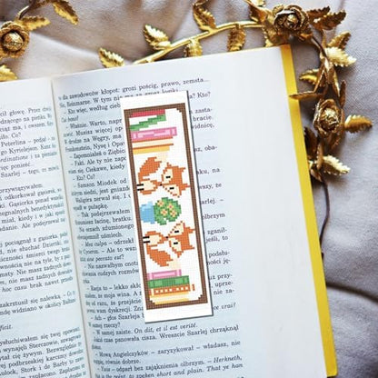FREEBLOSS 6 Set Cross Stitch Bookmark Kits Fox Bookshelf Pattern Stamped Embroidery Kit Stitch Bookmarks DIY Book Marks Printed Cross Stitch Kits with Instructions for Beginners Adults, 8''x2.4'' - Image 5