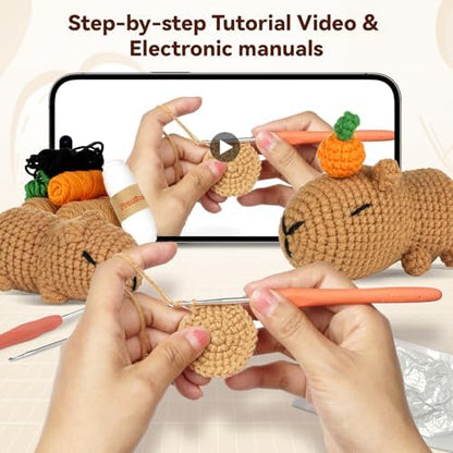 MOREJMTT Crochet kit for Beginners，Knitting kit，Equipped with Step-by-Step Video tutorials, Adult Junior Crochet kit,Crochet Animals kit(2pack Capybara) - Image 3