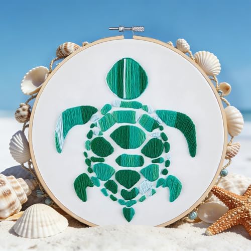 Sea Turtle Embroidery Kits for Beginners Adults, Hand DIY Embroidery Starter Kit, Stamped Cross Stitch Kits for Beginners Adult Craft Kits for Women, Entire Set of Embroidery Supplies & Video Tutorial - Image 4