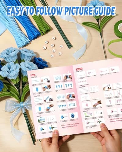cyctravel 400 Pcs Pipe Cleaner Flower Kit, 5 Colors of Pipe Cleaners for DIY Flower Making Includes Greeting Cards, String Light, Manual, Pipe Cleaners Craft is Ideal for Holiday Gifts and Decorations - Image 4