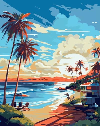 ZTOTZ Paint by Numbers kit for Adults Beach, Paint by The Numbers Beach Canvas, Seaside Landscape Acrylic Paint by Numbers kit for Adults for Decor 16x20in by ZTOTZ