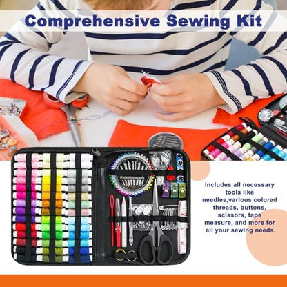 JUNING Sewing Kit with Black Case Portable Sewing Supplies for for Mom Grandma Women Men Teen Girls Boys Adults Beginner, Home Travel, Emergency, 42 Threads, Scissors, Needles, Measuring Tape and More - Image 5