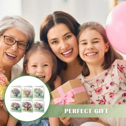 6 Pack DIY Diamond Art Painting Greeting Card Kit Flower Bucket, 5D Diamond Art Christmas Birthday Holiday Foldable Thank You Cards Blessing Greeting Card, Crafts Kit Creative with Envelope - Image 5