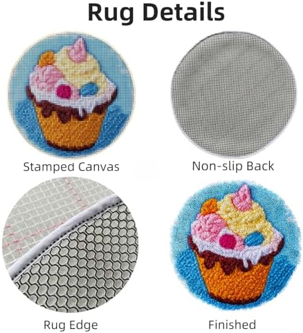 Latch Hook Mini Rug Kit Cute Ice Cream Cup Easy for Beginners Round Shape Carpet Crochet Yarn Craft DIY Hook and Latch Little Tapestry for Home Decor 30x30cm - Image 3