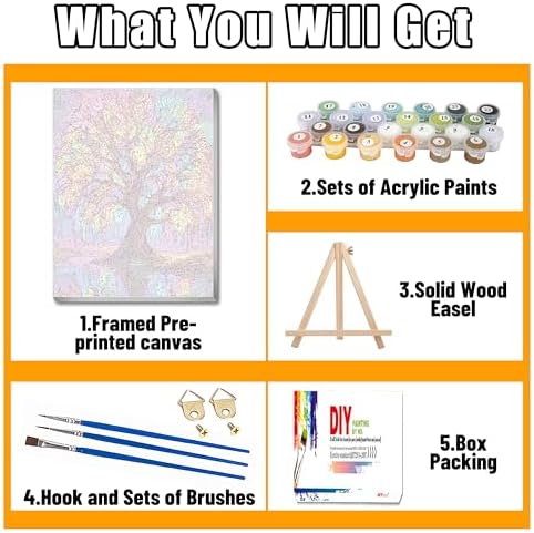 Ausanrl Tree of Life Paint by Numbers with Frame Wooden Easel-Tree Paint by Number Adult,Paint by Numbers Framed Canvas,Adult Paint by Number Kits on Canvas Framed Gifts and Home Wall Decor 12x16inch - Image 4