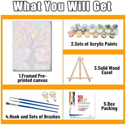 Ausanrl Tree of Life Paint by Numbers with Frame Wooden Easel-Tree Paint by Number Adult,Paint by Numbers Framed Canvas,Adult Paint by Number Kits on Canvas Framed Gifts and Home Wall Decor 12x16inch - Image 4