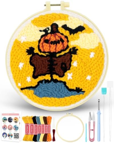 FIVEIZERO Yarn Punch Needle Craft Kit for Beginners,Pumpkin Man Pattern by FIVEIZERO