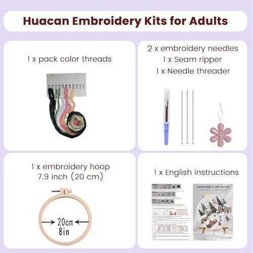 Huacan Embroidery Kits for Adults Beginner DIY Cross Stitch Stamped Christmas Tree Pattern Stitching Sewing Kit 1 Piece 7.8 x 7.8 Inch - Image 2