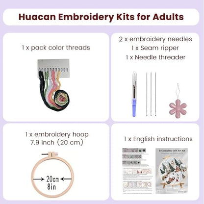 Huacan Embroidery Kits for Adults Beginner DIY Cross Stitch Stamped Christmas Tree Pattern Stitching Sewing Kit 1 Piece 7.8 x 7.8 Inch - Image 2