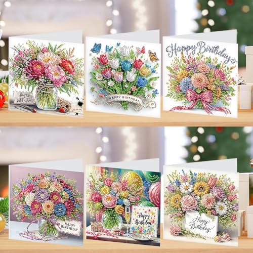 Diamond Art Greeting Cards Kit for Adults – 6Pcs Special Shaped DIY Diamond Painting Cards for Arts Crafts Making, Ideal for Christmas Birthday Thanksgiving Holiday Gift Giving (Bouquet-1) - Image 3