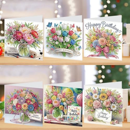 Diamond Art Greeting Cards Kit for Adults – 6Pcs Special Shaped DIY Diamond Painting Cards for Arts Crafts Making, Ideal for Christmas Birthday Thanksgiving Holiday Gift Giving (Bouquet-1) - Image 3