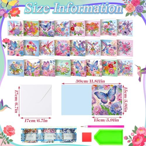 Saillong 24 Pack Butterfly Diamond Painting Greeting Card with Envelopes - Image 3