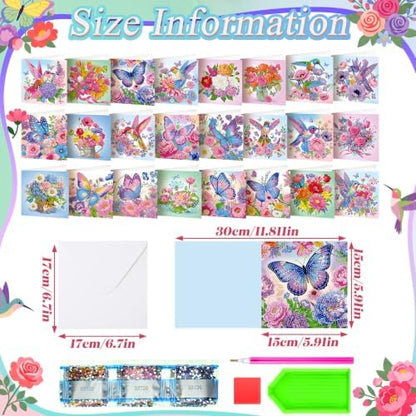 Saillong 24 Pack Butterfly Diamond Painting Greeting Card with Envelopes - Image 3