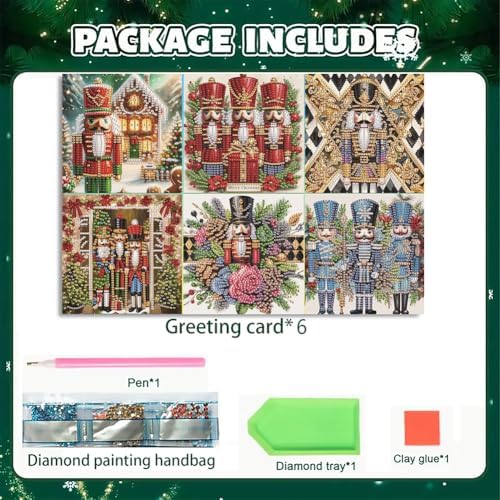 jinglinhh 6pcs Diamond Art Painting Christmas Nutcracker Snowy House Greeting Cards with Envelopes, DIY Card Making Kits for Adults, Diamond Art Postcards Christmas Cards Craft Gifts - Image 3