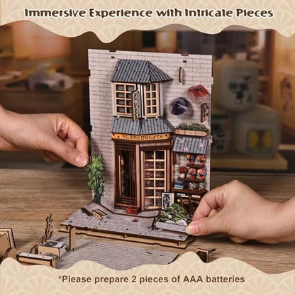 DIY Book Nook Kit with LED Lights | 3D Puzzles for Adults & Teens, Miniatures and Model Building Kits for Bookshelf Decor, Relaxing & Creative Gift for Craft Lovers | Sakura Alley - Image 6