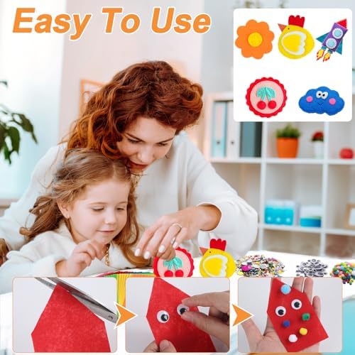 42Pcs Colorful Felt Fabric Sheets 8 x 12 Inch Assorted Red Pink Blue Soft Thick Felt Pack with Wiggle Google Eyes Pom Poms Glitter Patchwork Craft Supply for DlY Sewing Creative Art Project Decor - Image 4