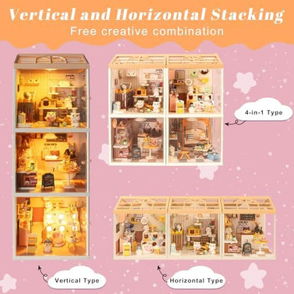 Bread Shop Miniature House Kit with LED Light, 87 Pcs DIY Mini Dollhouse with Roof & Dust Covers for Mini Figures Tiny House Toy for Adults - Image 6