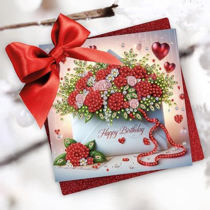 Christmas DIY Diamond Greeting Cards Set, 5D DIY Diamond Art Painting Christmas Style Greeting Card, DIY Christmas Card Making Kits for Family Friends Handmade Gift-#33-Happy Birthday - Image 2