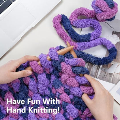 Cozyful Chunky Yarn for Hand Knitting - #10 Chunky Chenille Blanket Yarn, Jumbo Big Thick Chunky Yarns for Crocheting, Tie Dye Bulky Knit Yarns, 8 Skein (20 yds 8 oz Each Skein), Multi Purple - Image 5
