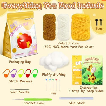 Beginner Crochet Kit for Making Adorable Giraffe - Complete DIY Craft Kit with Yarn, Hooks, and Video Tutorial - Ideal Arts and Crafts for Adults, Room Decor Gift - Image 4