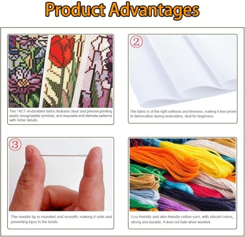 6PCS Cross Stitch Bookmark Kit for Adult Beginners Stars Cross Stitch Kits with Backing Felt Floss Instruction DIY Stamped Embroidery Bookmark Kit for Starter Adults Book Lovers (2.3x7.8 inch) - Image 6