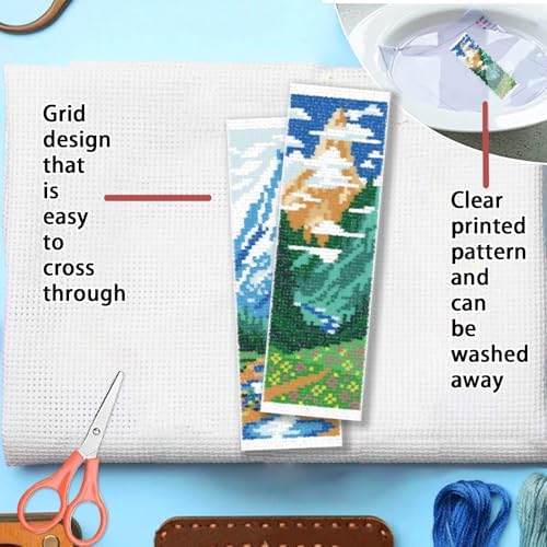 FREEBLOSS 6 Set Cross Stitch Bookmarks Kit Mountains&Rivers Stamped Cross Stitch Kit DIY Embroidery Bookmark Set with Instruction for Adults Beginners Gift for Reading Enthusiasts 8 * 2.4inch 11CT - Image 3