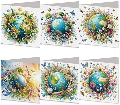 DIZAKIM 6-Piece Christmas-Themed Diamond Painting Greeting Cards Christmas Eve DIY Craft Kit Birthday Gift (Earth) by DIZAKIM