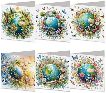 DIZAKIM 6-Piece Christmas-Themed Diamond Painting Greeting Cards Christmas Eve DIY Craft Kit Birthday Gift (Earth) by DIZAKIM