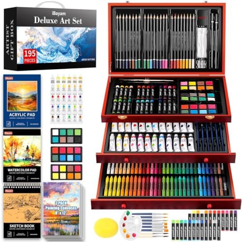 iBayam Art Supplies, 195-Pack Deluxe Drawing Painting Kit, 3 Sketchbook Set by iBayamDirect