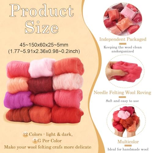 60G Needle Felting Wool Red Wool Roving for Needle Felting Multicolor Soft Spinning Wool Bulk for Felting DIY Crafts Hand Spinning Supplies - Image 5