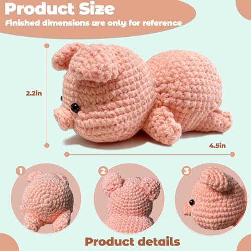 JueRum Pig Crochet Kit for Beginners Adult All-in-One Amigurumi Crochet Kit - Image 4