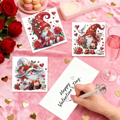 6Pcs Valentine’s Day Greeting Card DIY Diamond Art Painting Greeting Cards Special Shaped Diamond Blessing Folding Card Kit Arts Crafts for Holiday Festival-Goblin - Image 5