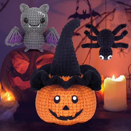 Crochetta Crochet Kit for Beginners, Halloween Decorations, Pumpkin Spider Bat Crochet Animal Kit for Adults and Kids with Step-by-Step Video Tutorials, DIY Knitting(40%+ Yarn) - Image 6