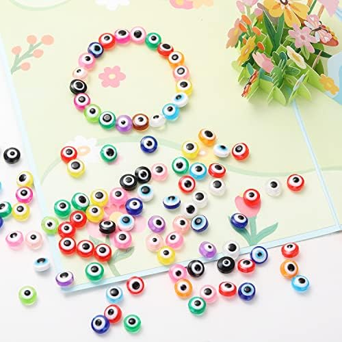 200 Pieces Flat Round Evil Eye Beads Handmade Resin Lampwork 8mm Charms Spacer Beads for Bracelets Necklace Jewelry Craft Making(Mix Colors) - Image 4