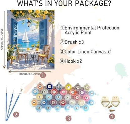 Scenery Paint by Numbers Kit for Adults,Seaside Landscapes Acrylic Paint by Number Kits on Canvas for Adult Beginner,DIY Window View Oil Painting by Numbers Kit Crafts for Home Decor Gift 16X20 Inch. - Image 2