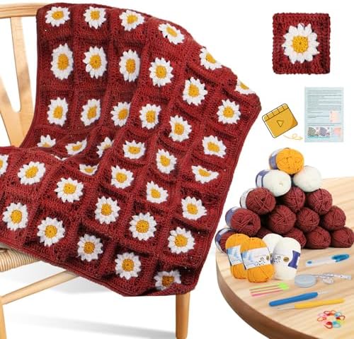 Coopay Crochet Kit for Beginners, Granny Square Crochet Blanket Kit, Red by Coopay