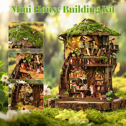 Book Nook Kit-DIY Miniature House Kit with LED Light, Magical Tree House 3D Puzzle, Creative Craft Kit, Bookshelf Decor, Book Accessories, Miniatures Display - Image 4