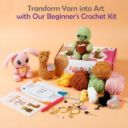 A-URA 3-in-1 Learn to Crochet Kit for Beginners Kids and Adults, Premium Pattern Sunflower, Panda Cactus, Hanging Pot Plant Beginner Crochet Kits with Easy Tube Yarn (3, Animal Pattern) - Image 4