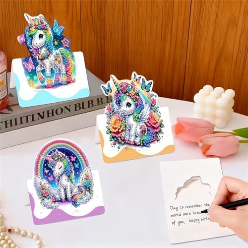 6 pack 3D Unicorn Diamond Painting Greeting Cards Kit,Pink Diamond Art Birthday Cards with Envelopes,DIY Thank You Card Making Craft for Adults,Handmade Greeting Card Supplies Gift Idea (Unicorn) - Image 5